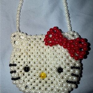 Hello Kitty Pearl Beaded Purse with Red Bow